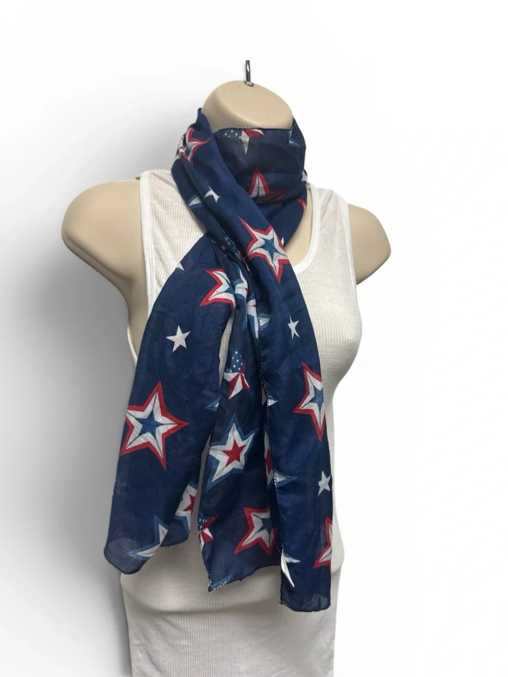 Men’s Navy Star Print Scarf 4thofJuly Independence Day Patriotic Lightweight USA